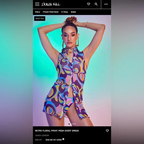 NWT Jaded London Retro Floral Print Mesh Sleeveless Shirt Dress XS DOLLSKILL - Picture 10 of 10